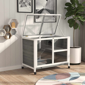 PawHut Wooden Pet Hutch Small Animal Cage - Grey by PawHut