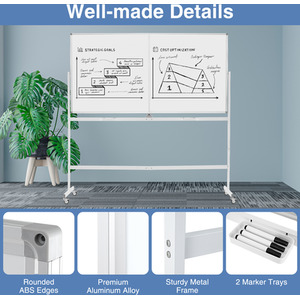 Rolling Whiteboard on Wheels - White by Costway