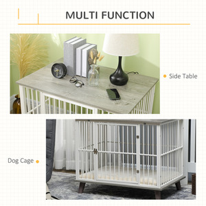 PawHut Dog Crate Furniture Pet Kennel with Cushion - Grey / 64.5cm by PawHut