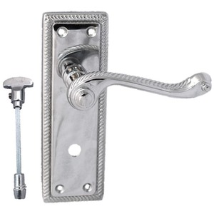 Door Handles Georgian Bathroom Lock Roped Edge - Chrome 150mm x 50mm - Silver by Betley Butterfly