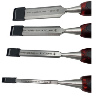 Lumberjack 4 Piece Chisel Set Bevel Edge With Strike Through Cap - Red by Lumberjack