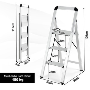 3-Step Ladder Folding Step Stool - Silver by Costway