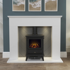 Adam Corinth in White and Grey with Hudson Electric Stove in Black, 48 Inch - Pure white by Adam