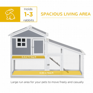 PawHut Small Animal Hutch Pet Cage with Run - Grey by PawHut