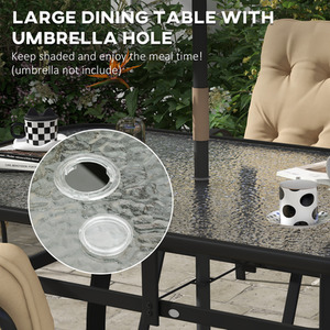 Outsunny Glass Table Umbrella Hole 7 PCs Garden Dining Set by Outsunny