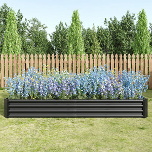 Outdoor Rectangular Metal Raised Garden Bed - Charcoal Black / 8kg by Livingandhome