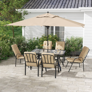 Outsunny Glass Table Umbrella Hole 7 PCs Garden Dining Set by Outsunny