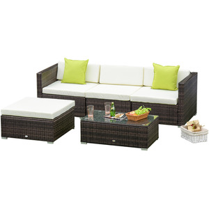 Outsunny 5 Pieces Rattan Sofa Set - Brown by Outsunny