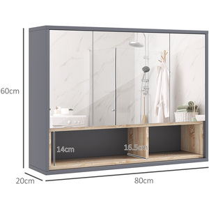 HOMCOM Bathroom Wall Mounted Mirror Cabinet Grey - Grey by HOMCOM