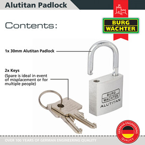 Alutitan Aluminium Padlock - Silver / 30mm by Burg-Wachter