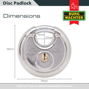 Stainless Steel Disc Padlock 70mm by Burg-Wachter
