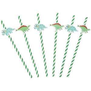 Pack of 10 Dinosaur Party Straws - Green