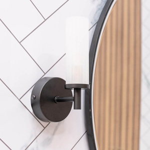 Canya Black Bathroom Wall Light With Reeded Glass - Black by ValueLights