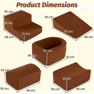 5-Piece Kids Soft Climbing Blocks - Brown by Costway