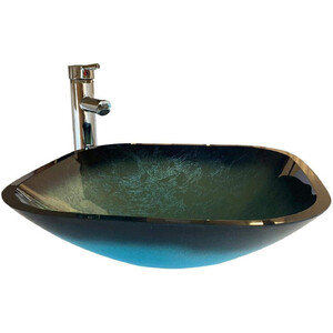 BELOFAY Glass Wash Basin Counter Top Basin with Tap,Pop Up Waste and Bottle Trap - Blue / 42cm by BELOFAY
