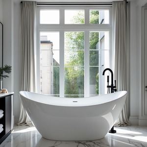 Alzira Ship Shape Freestanding Acrylic Bath - White by Fino Stone