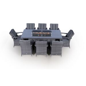 Arizona Fire Pit Square Rattan Patio Dining Set - Grey / 8 by Giardino