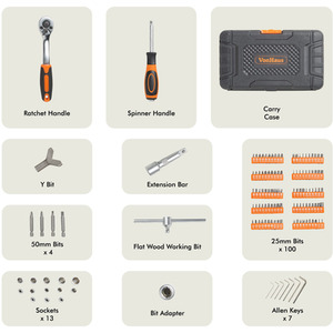 130pc Socket and Bit Set with 72 Teeth Ratchet Handle - Grey by VonHaus