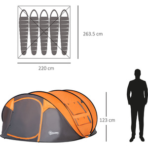 Outsunny 4-5 Person Pop-up Camping Tent Waterproof - Orange, Grey by Outsunny