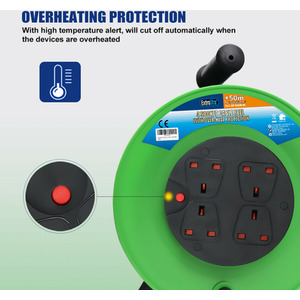 Heavy Duty 4 Gang Cable Reel 50M - Green by ExtraStar