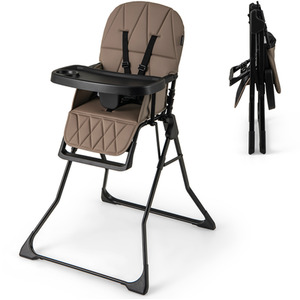Foldable High Chair Compact Highchair - Brown by Costway