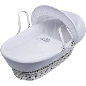 Sleepy Little Owl White Wicker Moses Basket with White Rocking Stand - White by Kinder Valley