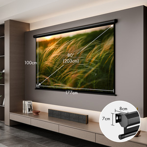 Mountable Projector Screen with Soft Close Mechanism and Steel Case - White by VonHaus