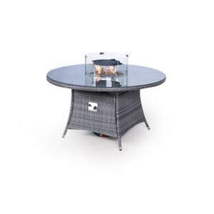 Savannah Fire Pit Round Rattan Patio Dining Set - Grey / 6 by Giardino