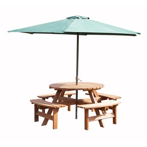 BIRCHTREE 8 Seater Wooden Picnic Table Round Pub Bench - Brown by BIRCHTREE