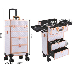 Professional 4in1 Makeup Trolley in Rose Gold - Rose Gold + White by Livingandhome
