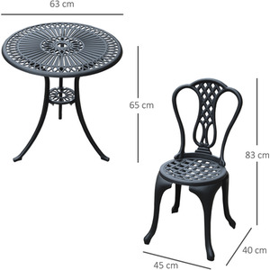 Outsunny 3 Piece Patio Cast Aluminium Bistro Set - Black by Outsunny