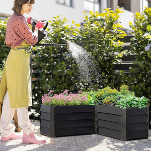 Metal L-Shaped Raised Garden Bed - Black by Livingandhome