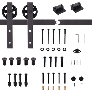 HOMCOM Sliding Barn Door Hardware Carbon Steel Kit - Deep Coffee by HOMCOM