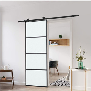Glass Black Frame Barn Door with Sliding Hardware Kit by Livingandhome