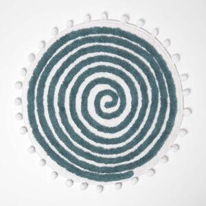 Homescapes Spiral Teal Cotton Bath Mat with Pom Pom Edges - Teal by Homescapes