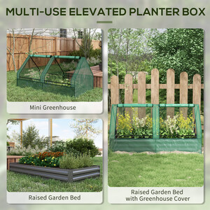 Outsunny Raised Garden Bed Planter Box with Greenhouse, Green and Dark Grey - Green by Outsunny