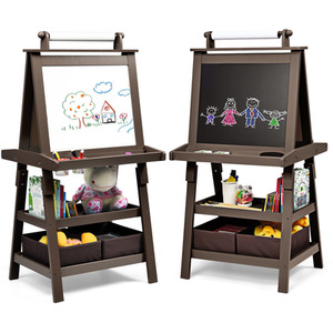 Double-Sided Storage Kids Art Easel-Coffee - Coffee by Costway