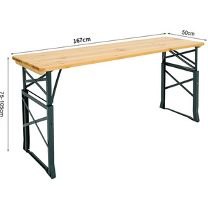 Foldable Firwood Dining Table Outdoor Trestle Desk Adjustable Height - Light Brown by Livingandhome