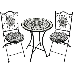 Mabel Mosaic Bistro Set - Black and White by Outdoor Leisure