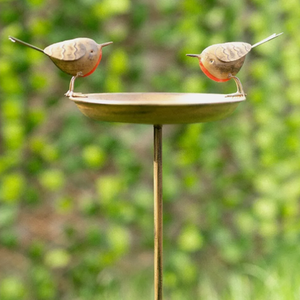 Robin Bird Bath Feeder Stake - Brown by Garden Mile
