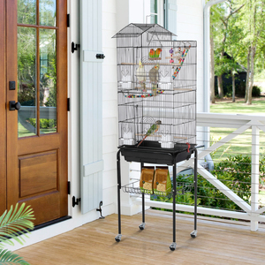 Rolling Metal Bird Cage with Detachable Stand - Black by Yaheetech