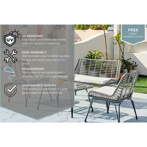Outdoor Rattan Sofa - Lisbon Garden Sofa Chairs Table Set - Wicker and Cream - Grey by FurnitureboxUK