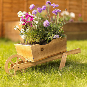 Wooden Wheelbarrow Planter - Brown