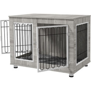 Dog Crate Furniture End Table with Soft Cushion - Grey by PawHut