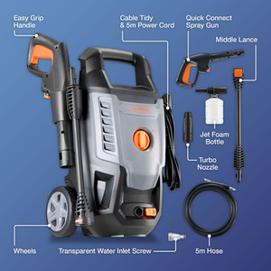 1600W Portable Pressure Washer - Grey by VonHaus