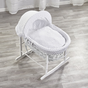 White Dimple White Wicker Moses Basket with White Rocking Stand - Grey by Kinder Valley