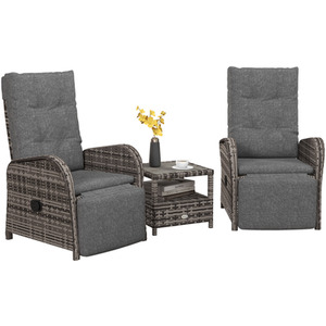 Outsunny 3 Piece Rattan Wicker Chaise Lounge Sofa Sets - Grey by Outsunny