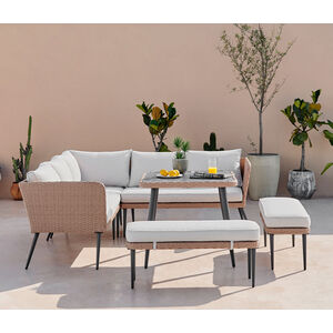 Rattan Outdoor Sofa Set - Seychelles Grey Corner Garden Sofa and Table - 9 Seat - Brown by FurnitureboxUK