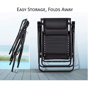 2x Zero Gravity Sun Loungers with Canopy and Drink Holder - Black by Garden Mile