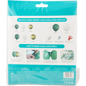 Pack of 100 Sage Green and Gold Balloon Arch Kit - Sage Green and Gold by My Party